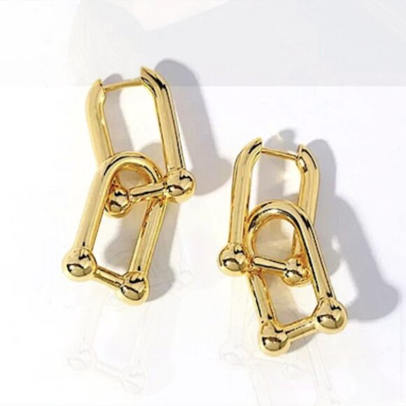 18K GOLD PLATED U SHAPED NECKLACE BRACELET EARRING RING SET - Picture 9 of 10